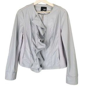 Kut From The Kloth Dahliana Gray Faux Leather Ruffle Moto Jacket Medium